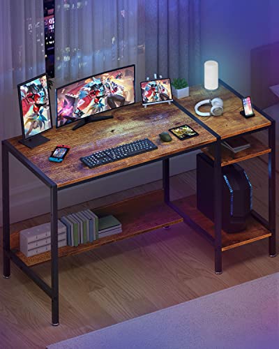 MINOSYS Computer Desk - 39” Gaming Desk, Home Office Desk with Storage, Small Desk with Monitor Stand, Rustic Writing Desk for 2 Monitors, Adjust