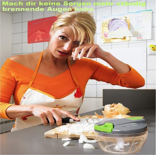 Manual Food Chopper Pull String,Hand Food Shredder with Stainless Steel Blades 500ml,Vegetable Chopper,Onion Cutter,Garlic chopper,Manual Food Pr