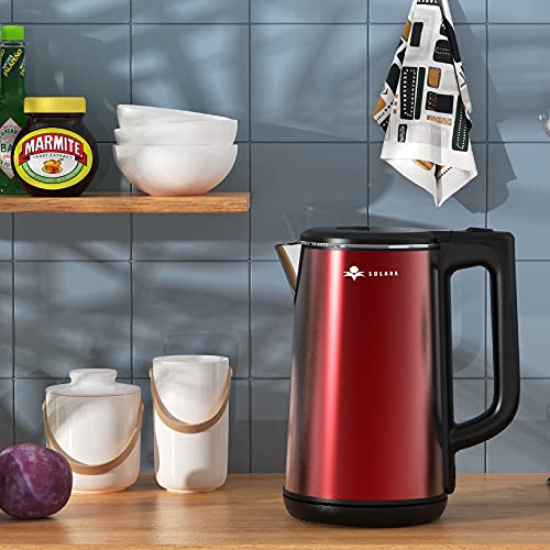 SOLARA Premium Electric Red Kettle Xtra Large | Double Wall 100% Stainless Steel kettle BPA-Free Cool Touch Tea Kettle with Overheating Protectio