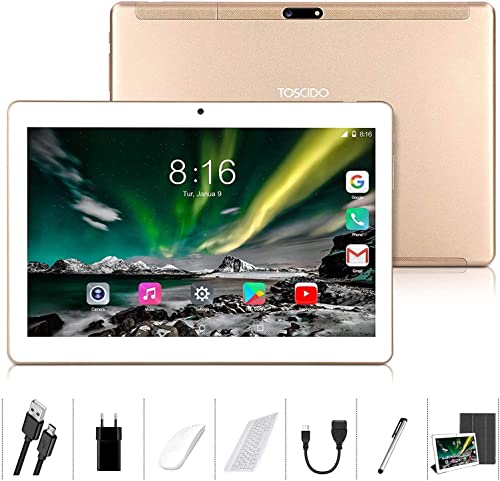 Tablet 10 Inch 8 Core - TOSCIDO Android 10.0,4G LTE Tablets,4GB of RAM and 64 GB Expandable to 128GB,Dual SIM,GPS,WiFi,Bluetooth Keyboard,Mouse,T