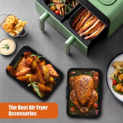 Silicone Pot Fits for Ninjas Dual Air Fryer, Air Fryer Accessories,2Pcs Replacement of Parchment Liner Paper, Basket (Black)