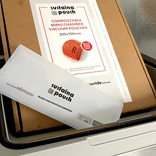 SousVideTools Sustainapouch Compostable 80mu Chamber Vacuum Pouches 250mm x 250mm, pack of 200, clear