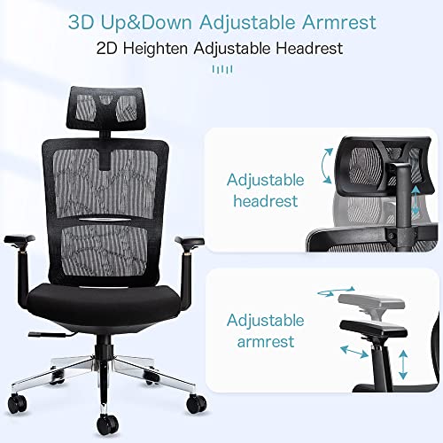 iOCHOW Office Chair Mesh Desk Chair: Breathable High Back Ergonomic Office Chair with Adjustable Headrest and 3D Armrest, 130° Reclining Comforta