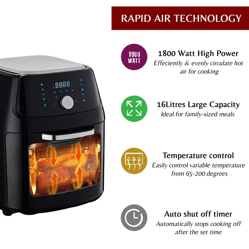 Innoteck Kitchen Pro 16L Digital Air Fryer Oven - With Rotisserie - Multi-Functions Smart Cooker - For Air Frying, Roast, Dehydrate, Bake, Reheat
