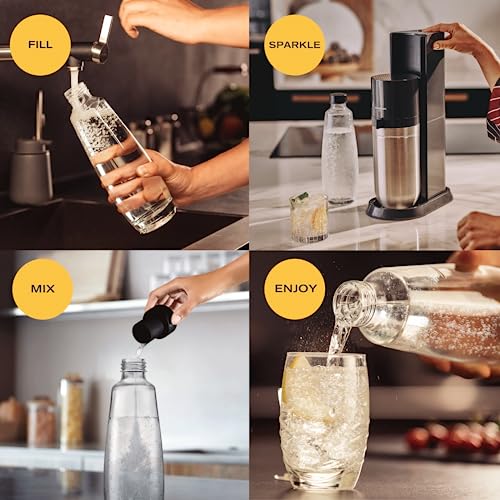 SodaStream Duo Sparkling Water Maker, Sparkling Water Machine & 2x 1L Fizzy Water Bottles, Retro Drinks Maker w. BPA-Free Water Bottle, Glass Car