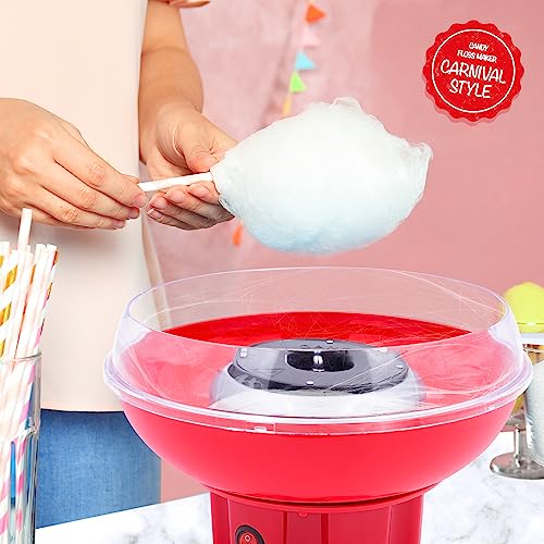 Global Gizmos 55889 Compact Candy Floss Machine / 400W / Carnival Style Candy Floss Maker / Spinning Tool Included / Red Colour / 26cm x 19cm