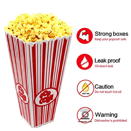 SUL Plastic Red & White Striped Classic Popcorn Holder for Movie Night Candy Container, Sweets Food Snacks Holders, Birthday Sleepover Party Trea