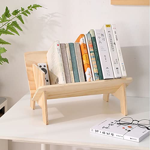 KUAIYU Wood Bookcase, Tilted Bookcase,Desktop Bookshelf Simple Tabletop Tilted Bookcases for Books Magazine CD,Desk Organizers and Storage Rack i