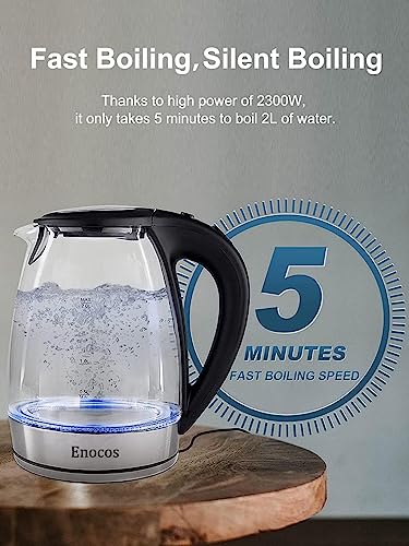 Enocos Fast Boil Electric Kettle, 2.0 L, 2300 Watts, Glass Kettle Easy to Clean, Auto Shut-Off and Boil-Dry Protection, BPA Free