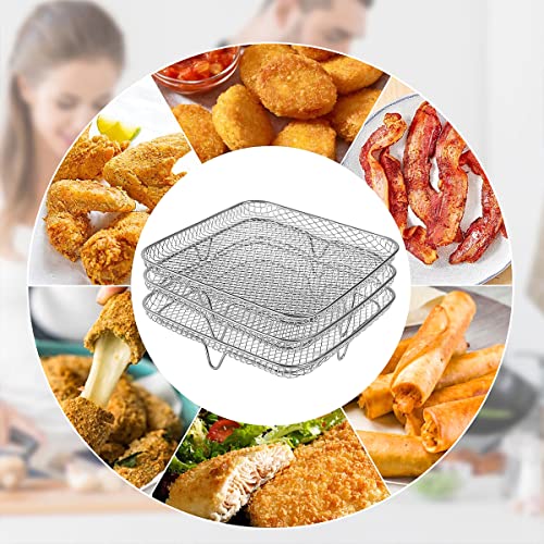 Jetcloud Air Fryer Racks Three Layer Stackable Dehydrator Stand Stainless Steel 8 inch Square Air Fryer Basket Tray Fit for 5.8QT COSORI Air Frye