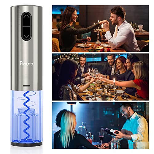 Flauno Electric Wine Bottle Opener - Rechargeable Automatic Corkscrew Set - Electric Bottle Opener Set with Charging Base | Foil Cutter | Vacuum
