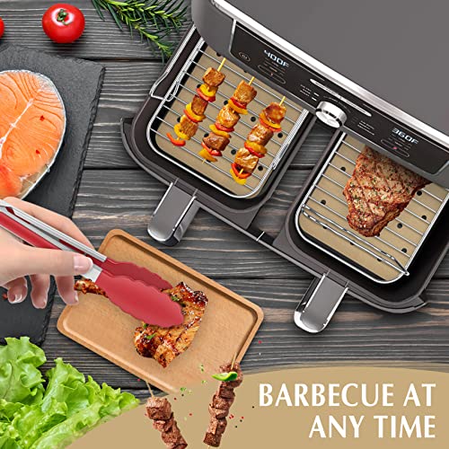 Domeilleur 2Pcs Air Fryer Rack Set for Ninja for Dual Air Fryer, Multi-purpose Double Layer Rack with Skewer, with Brush, Clips, Paper Liners, Ac