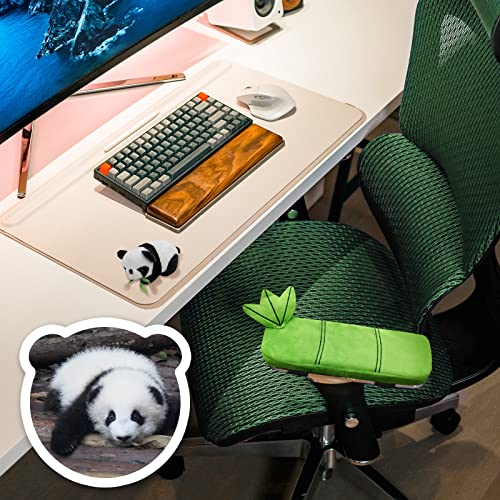 pandaonly 2Pack Panda Bamboo Chair Armrest Pads,Memory Foam Kawaii Chair Armrest Cushion with Panda Toy,Adjustable&Washable Ergonomic Elbow Suppo