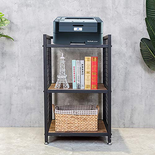 HANS CAO Industrial 3-Shelf Printer Stand, Rustic Printer Cart with Wheels, Large Printer Desk Cart with Storage Shelves, Office Organizer for Ho
