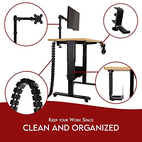 TRUKIND 4 Pcs Electric Adjustable Desk Accessory Kit - Comes with Dual Monitor Mount - Under Desk Cord Organizer Headphone Stand and CPU Holder -