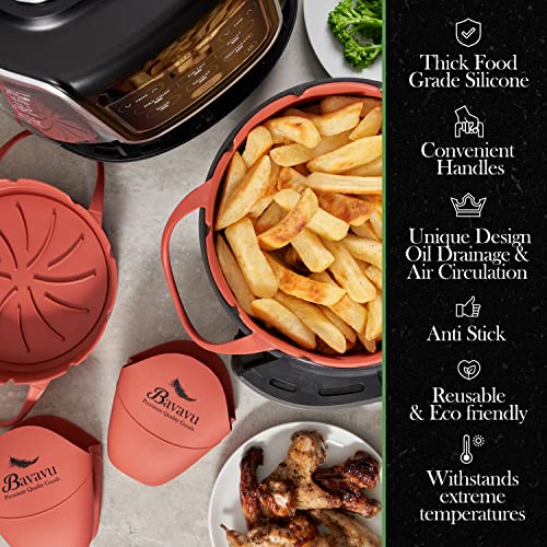 Bavavu 4-Pcs Set Silicone Air Fryer Liners and Potholder Mitts, Replacement for Parchment Paper, Suitable for Oven and Microwave – Terracotta