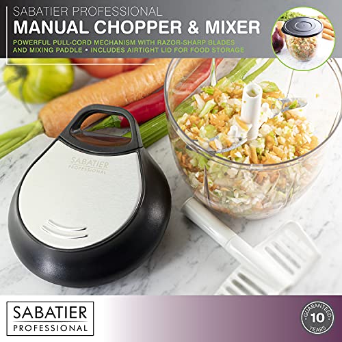Large Manual Hand Food Chopper - Sabatier Professional Nut, Fruit and Vegetable Processor, Slicer, Cutter And Dicer. Pull String, Stainless Steel