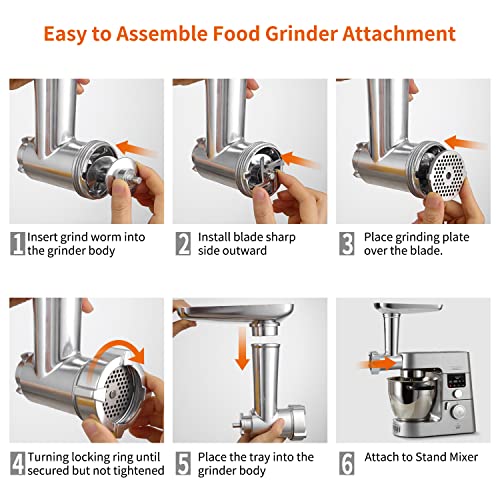 Food Grinder Attachment for Kenwood Stand Mixers,Gdrtwwh Meat Grinder Accessory Compatible with All Kenwood Stand Mixers, Includes 2 Sausage Stuf