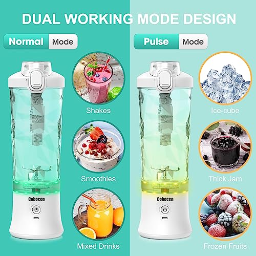 Cobocen Portable Blender, Blender Smoothie Maker for Shakes and Smoothies, 270W Waterproof Blender with 6 Blades USB Rechargeable, 20 Oz Mini Ble