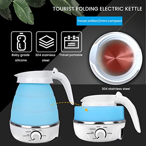 Foldable Electric Kettle - Portable Silicone Kettle for Travel with Separable Power Cord and 2 Silicone Folding Cup, Silicone Folding Electric Ke