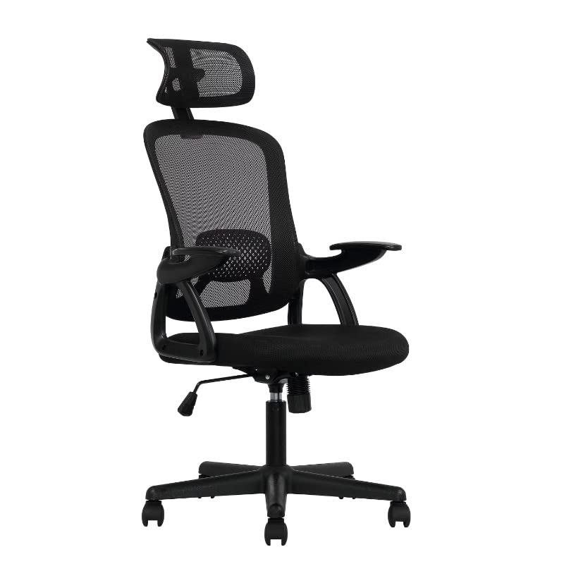 MXIAOXIA Mainstays Ergonomic Office Chair With Adjustable Headrest, Black Fabric, 275lb Capacity