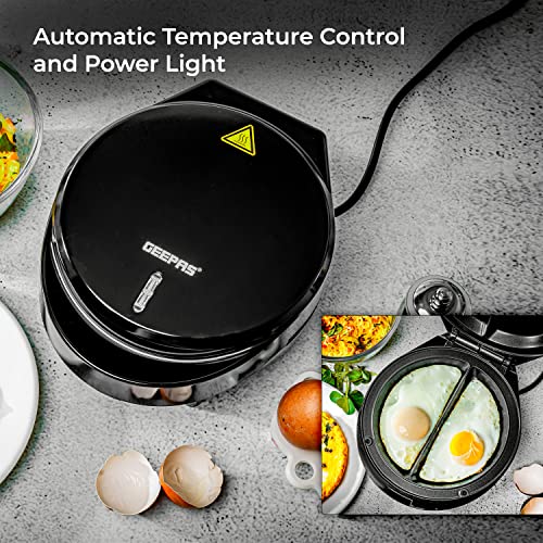 Geepas 1000W Omelette Maker | Dual Electric Non-Stick Egg Cooker | Automatic Temperature Control & Power Light Multi Cooker for Omelettes, Fried,