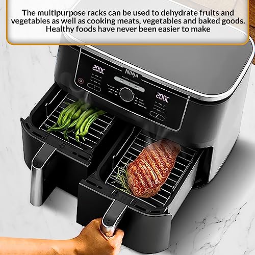 One Emporium Air Fryer Rack 2 Pcs, Ninja Air Fryer Accessories for Dual Air Fryers, Multi-Purpose 304 Stainless Steel Double Layer with Oil Brush