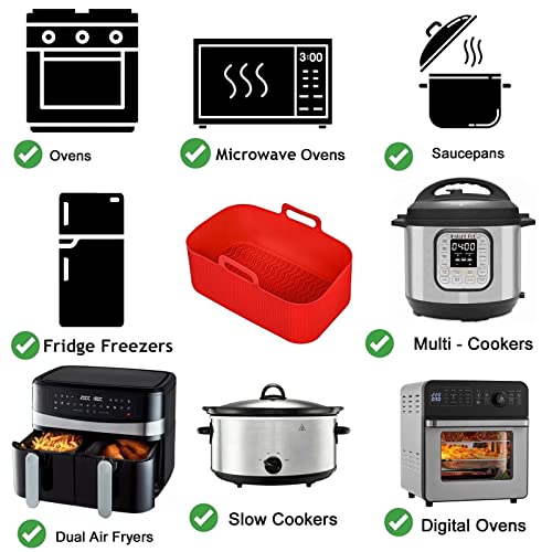 SPARES2GO Basket Compatible with Tower Air Fryer T17088 T17100 Vortx 9L Drawer Liner Silicone (Pack of 2, Red)