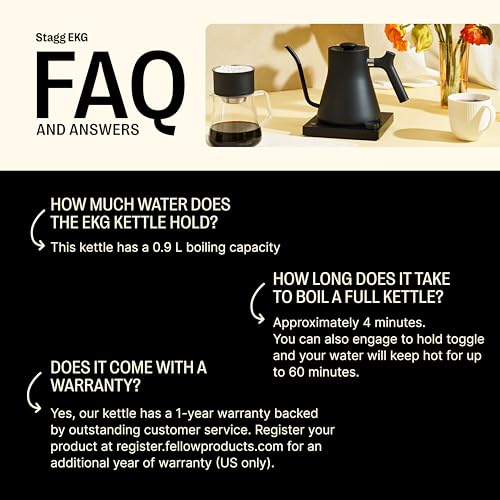 Fellow Stagg EKG Electric Gooseneck Kettle - Pour-Over Coffee and Tea Kettle - Stainless Steel Water Boiler - Quick Heating Electric Kettles for