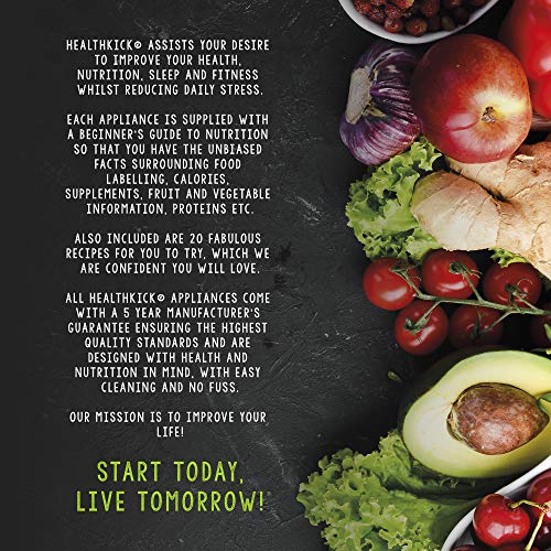 healthkick 1200w Ice Crushing Smoothie Blender - 1.8L Glass Jug - 3 Programmes: Pulse/Ice Crush/Smoothie - Variable Speed Control - Free Health a