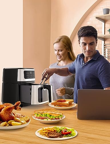 Symdral Air Fryers, 1500W Compact Fryer with 8 Presets, Max 200℃ Setting 5L Digital Oven Rapid Circulation, Display,Viewing Window,Nonstick & Dis