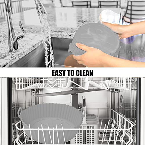8 Inch Reusable Air Fryer Silicone Liners/ Tray for Home Kitchen, CNMTCCO Round Air Fryer Silicone Pot, Air Fryer Accessories/ Basket (Grey + Gre