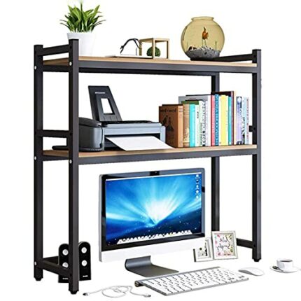 TMUCUNG Computer Desktop Bookcase, 2-Tier Multipurpose Countertop Hutch Display Shelf , Adjustable Wood Rack Organizer for Home Dorm Office Suppl