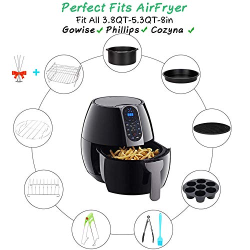 Air Fryer Accessories 8 Inch 10 Pcs for COSORI NIJIA Gowise Phillips Cozyna Airfryer XL 3.8QT-5.8QT, Extra Gift 4PCS Barbecue Needle(Black 10PSC)