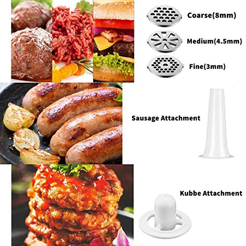 Electric Meat Grinder, BenRich Meat Mincer Sausage Maker with 3 Grinding Plates and Kibbe Attachment - 2800W Powerful Copper Motor Food Grinding