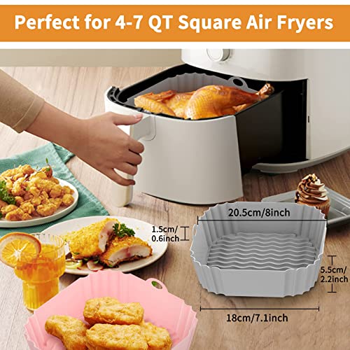 MUAEEOK 2-Pack Square Silicone Air Fryer Liners 20 cm/8 inch for 4 to 6.5 L Reusable Air Fryer Pot Air Fryer Inserts Tray for Oven Microwave Acce