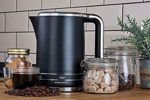 Andrew James Electric Kettle, Matte Black, Fast Boiling, Cordless, Large 1.7L Jug, 3000W, Reusable Filter, Quiet Dry Boil Protection, Modern, Com
