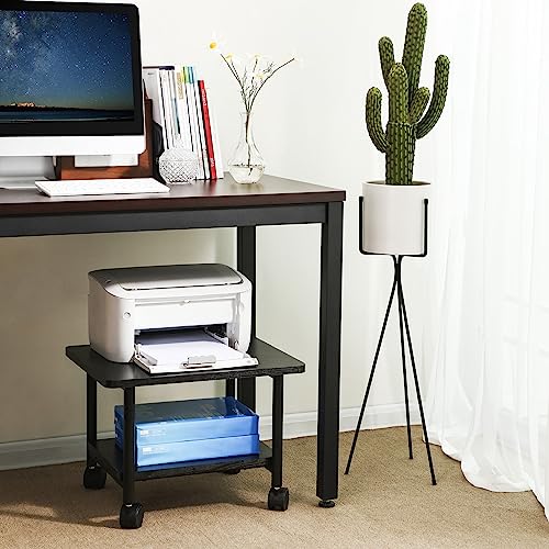 SONGMICS Under Desk Printer Stand and Mobile Machine Cart with Shelf Heavy Duty Storage Rack for Office Home Black UOPS02B