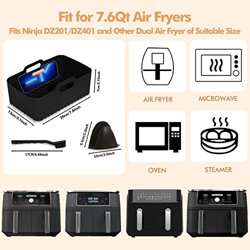 Air Fryer Silicone Liners Reusable, Silicone Air Fryer Basket Inserts For Ninja Dual Foodi DZ201/DZ401 8QT, Air Fryer Pot Baking Tray Square Acce