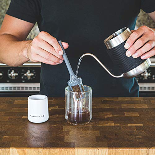 Barista & Co Brew It Stick Coffee & Tea Infuser - Plastic Reusable Coffee Strainer with Pot Holder - Light Grey Coffee and Tea Steeper with Nylon