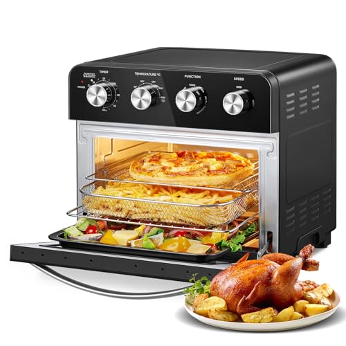 FOHERE Air Fryer Oven 23L Mini Oven, Multi-function Countertop Convection Oven with Rotisserie, Oil Free Cooking, Independent Temp Control for En