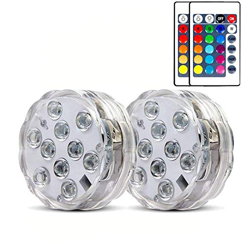 2 Pack Submersible LED Lights Waterproof Pool Lights Underwater with 16 Colors, Remote Control Lights for Aquarium,Vase, Bath,Hot Tub, Halloween,