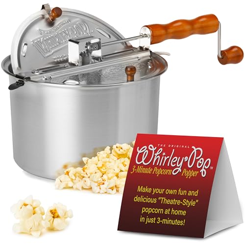 Original Whirley Pop Popcorn Maker - Wabash Valley Farms Gourmet Popcorn Popper, Aluminum Popcorn Pot With Nylon Gears, 3-Minute Stove Top Nostal