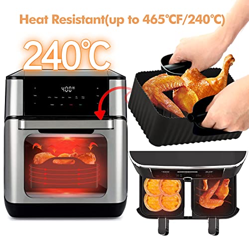 Air Fryer Silicone Liners Reusable, Silicone Air Fryer Basket Inserts For Ninja Dual Foodi DZ201/DZ401 8QT, Air Fryer Pot Baking Tray Square Acce