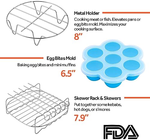 COSORI Air Fryer Accessories Set, Fit All of Brands 5.5 L, Pack of 6 Including Cake Pan/Pizza Pan/Metal Holder/Multi-Purpose Rack with Skewers/Si