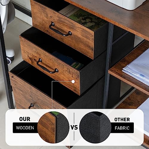 Finnhomy 3-Drawer Mobile File Cabinet for Home Office, Fabric Lateral Filing Cabinet with Wooden Board, Printer Stand with Open Storage Shelves f