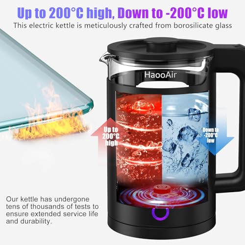 Haooair Kettle, 1.5 Liter Electric Kettle with 7 Colored Lights, Easy to Clean Glass Kettle, Fast Boil Quiet, BPA-Free, Boil-Dry Protection