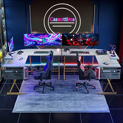 L Shaped Desk Gaming Desk Computer Desk with Round Corner, Monitor Stand for Home Office