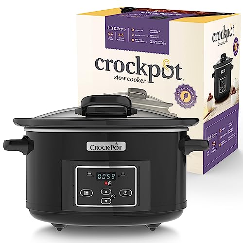 Crockpot Lift and Serve Digital Slow Cooker with Hinged Lid and Programmable Countdown Timer | 4.7 L (up to 5 People) | Energy Efficient | Black