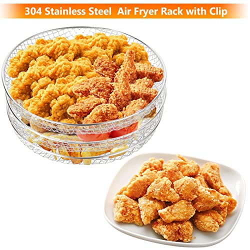 JMIATRY 3 Pcs Air Fryer Rack for Ninja, Round 3 Layers Stackable Air Fryer Accessories with Clips, 304 Stainless Steel Layered Dehydrator Racks C